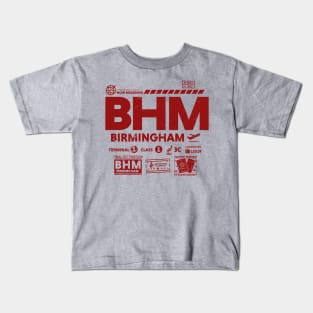 Vintage Birmingham BHM Airport Code Travel Day Retro Travel Tag Alabama Kids T-Shirt